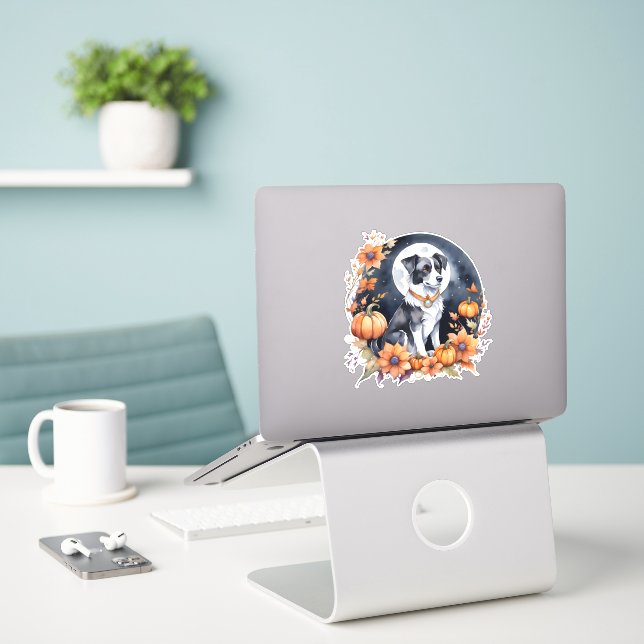 Cute Dog Halloween Floral Moon Canine Lover (Laptop On Desk)