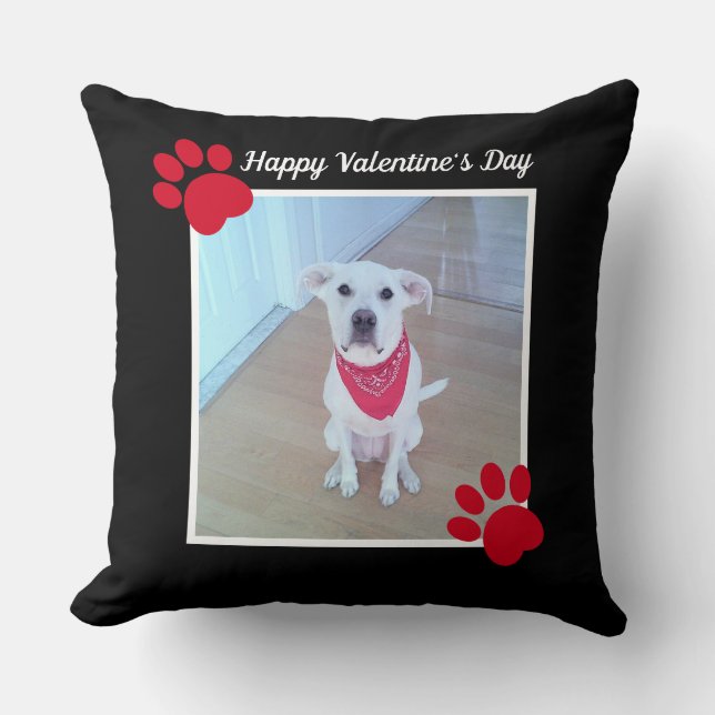 Cute Dog Happy Valentines Day Red Paws 1 Photo Throw Pillow (Front)