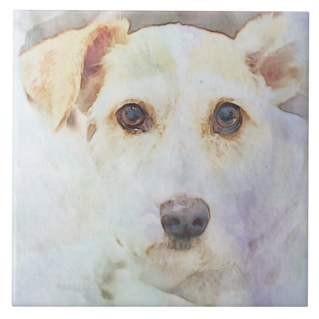 Cute Dog Head Face Eyes Sketch Tile (Front)