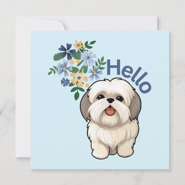 Cute Dog Hello Flat Card (Front)