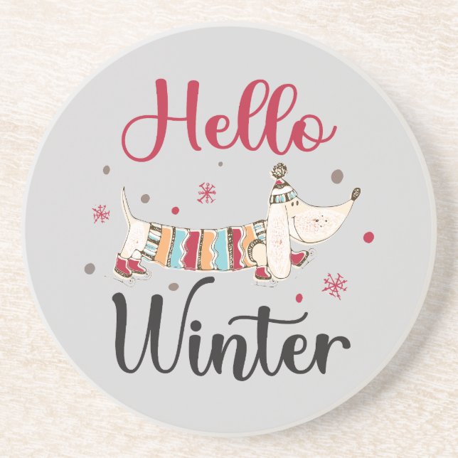 Cute Dog Hello Winter  Coaster (Front)