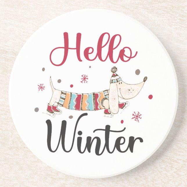 Cute Dog Hello Winter  Coaster (Front)