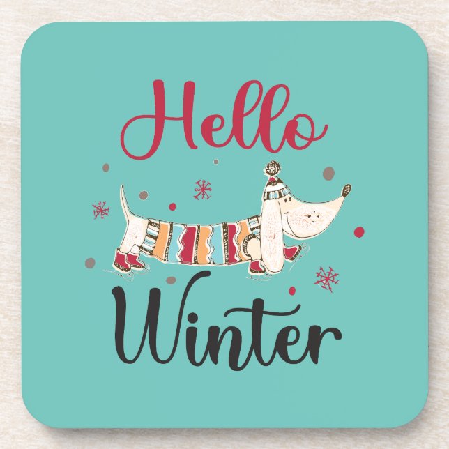 Cute Dog Hello Winter  Coaster (Front)