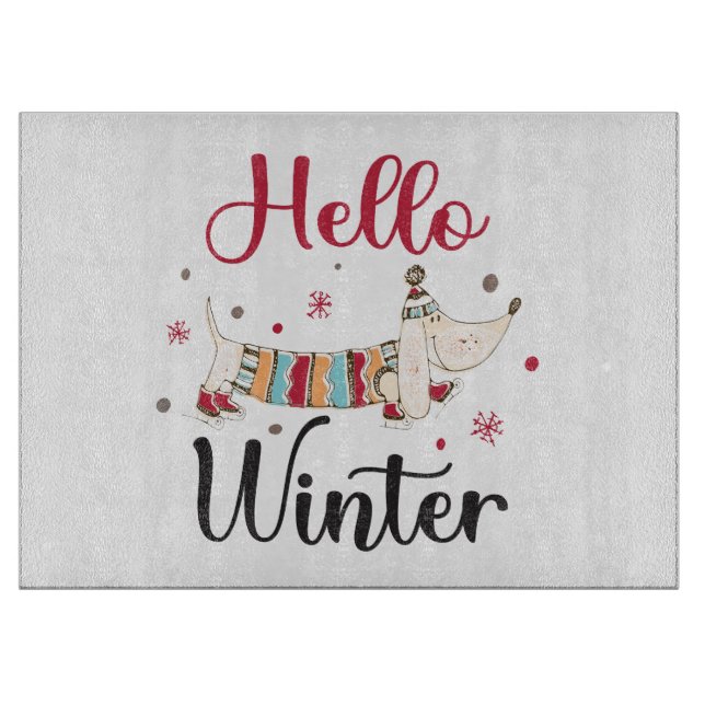 Cute Dog Hello Winter  Cutting Board (Front)