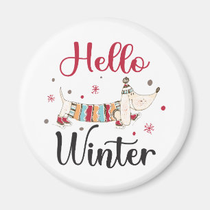 Cute Dog Hello Winter  Magnet