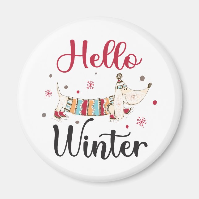 Cute Dog Hello Winter  Magnet (Front)