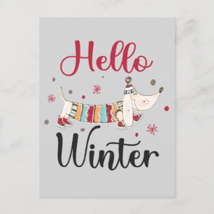 Cute Dog Hello Winter Postcard