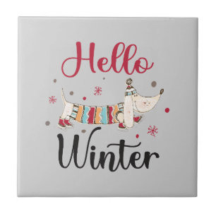 Cute Dog Hello Winter Tile