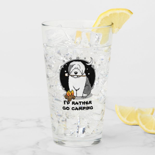 Cute Dog Hiker Camper Old English Sheepdog Grey 1 Glass (Back Ice)