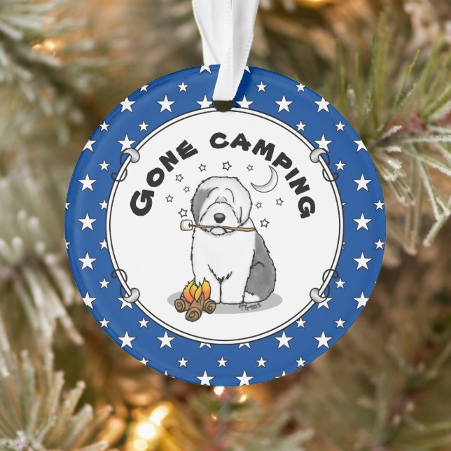 Cute Dog Hiker Camper Old English Sheepdog Grey 1 Ornament (Tree)