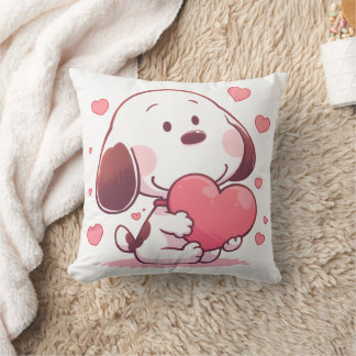Cute Dog Holding Pink Heart Throw Pillow
