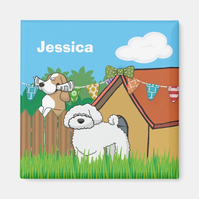Cute Dog House Neighbours Cartoon Personalized Magnet (Front)