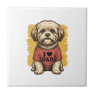 Cute Dog I Love Dad Vintage Engraving Vector Desig Tile