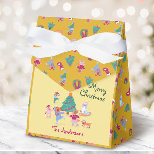 Cute Dog Ice Skating Custard Yellow Christmas Favor Box