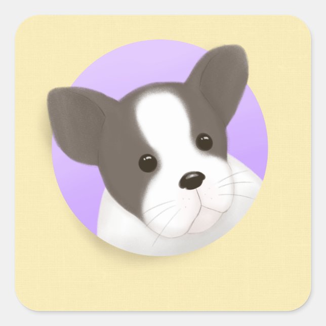 Cute Dog Illustration Art Square Sticker (Front)