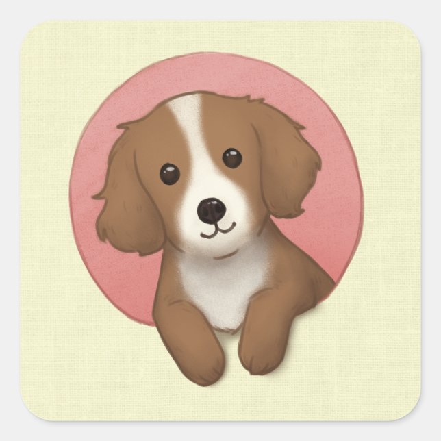 Cute Dog Illustration Art Square Sticker (Front)