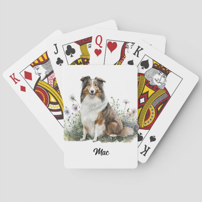 Cute Dog Illustration - Collie Playing Cards (Back)