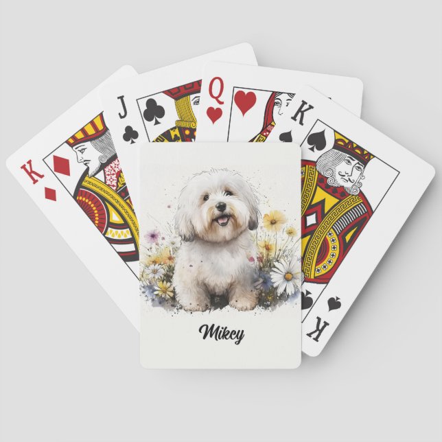 Cute Dog Illustration - Coton de Tulear Playing Cards (Back)