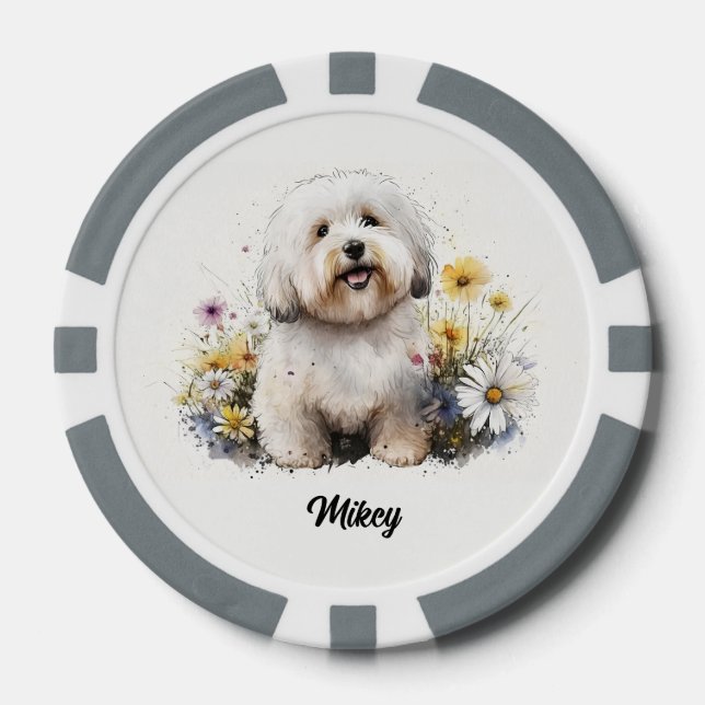 Cute Dog Illustration - Coton de Tulear Poker Chips (Front)