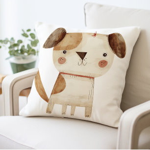 Cute Dog Illustration Pillow, Adorable Puppy Throw Pillow