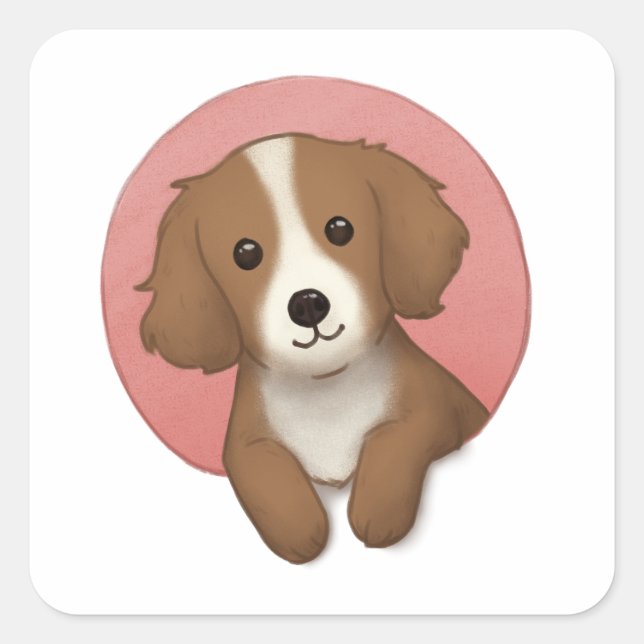 Cute Dog Illustration Square Sticker (Front)