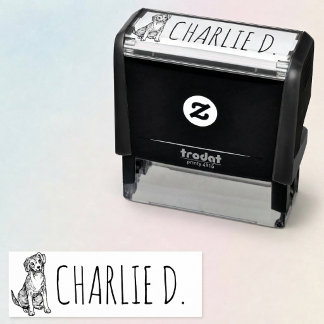 Cute Dog Illustration with Custom Name Self-inking Stamp