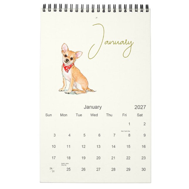 Cute Dog Illustrations Dog Lovers  Calendar (Jan 2027)
