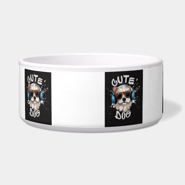 CUTE DOG IMAGE,,,,Ceramic Pet Bowl (Front)