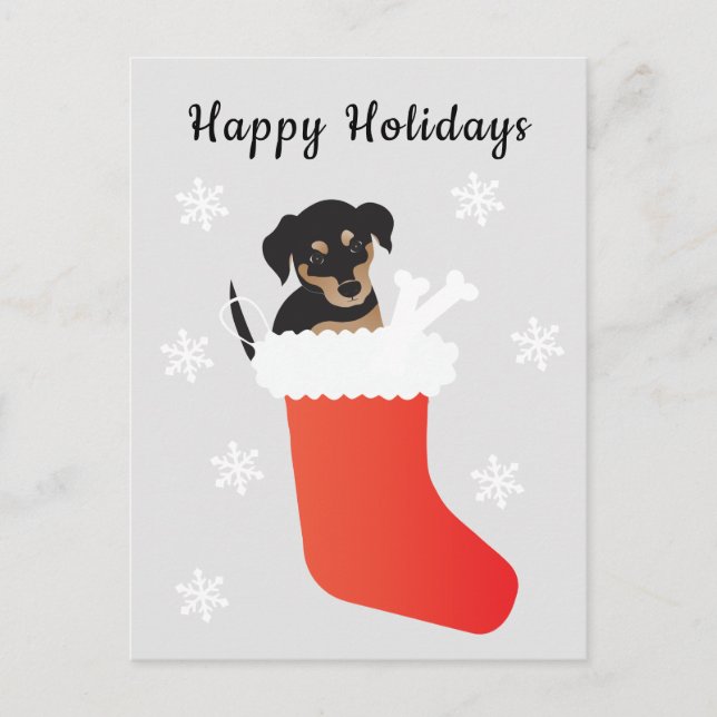 Cute Dog In A Stocking Snowflakes Postcard (Front)