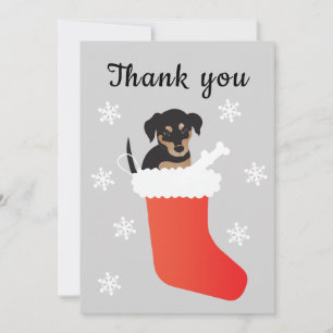 Cute Dog In A Stocking Snowflakes Thank You Card