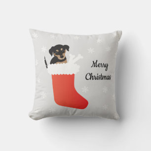 Cute Dog In A Stocking Snowflakes Throw Pillow