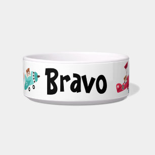 Cute Dog in Airplane, Whimsical, Custom Name  Bowl