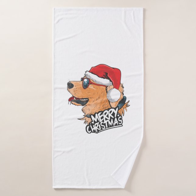Cute Dog In Christmas Hat   Bath Towel (Bath Towel)