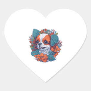 Cute Dog in Flowers  Flowers  Dog  Puppy  Floral   Heart Sticker