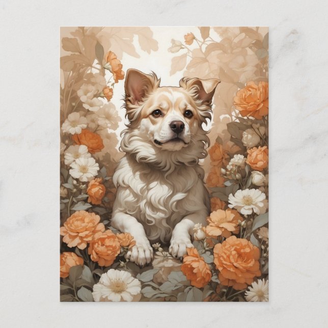 cute dog in flowers postcard (Front)