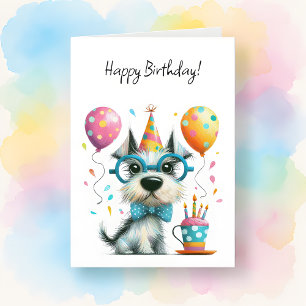 Cute Dog in Glasses and a Party Hat Birthday Card