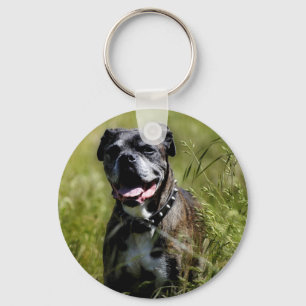 Cute dog in grass keychain
