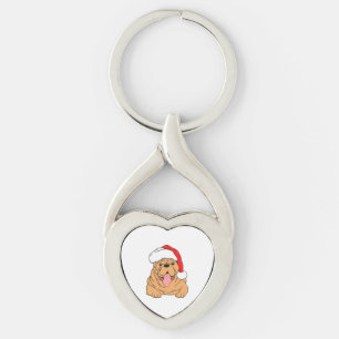 Cute dog in Santa hat  3 Keychain