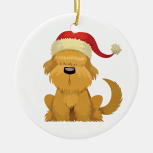 Cute Dog in Santa Hat Christmas Ceramic Ornament