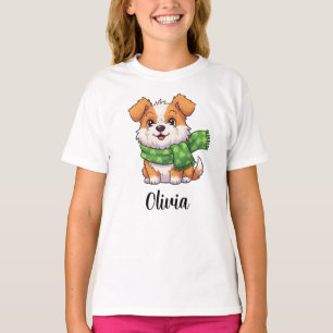 Cute Dog in Shamrock Scarf T-Shirt