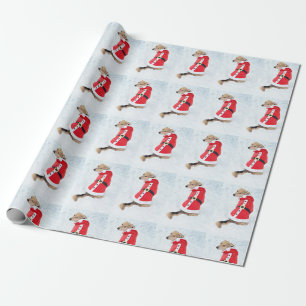 Cute Dog In Snow Wearing Santa Suit Christmas Wrapping Paper