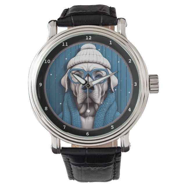 Cute Dog in Winter Fashion Style Watch (Front)
