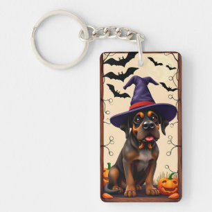 Cute Dog in Witch Hat Keychain