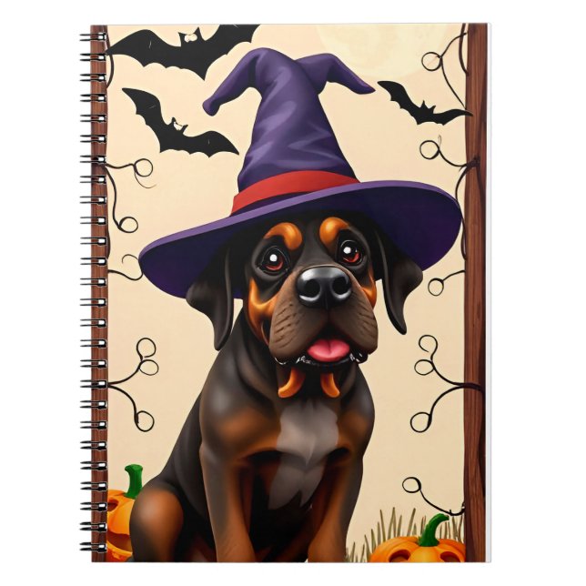 Cute Dog in Witch Hat Notebook (Front)