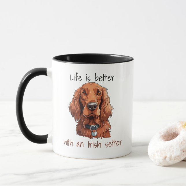 Cute Dog Irish Setter Life is Better  Mug (With Donut)