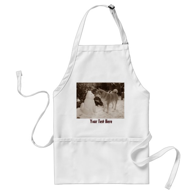 cute dog kissing akita snowman standard apron (Front)