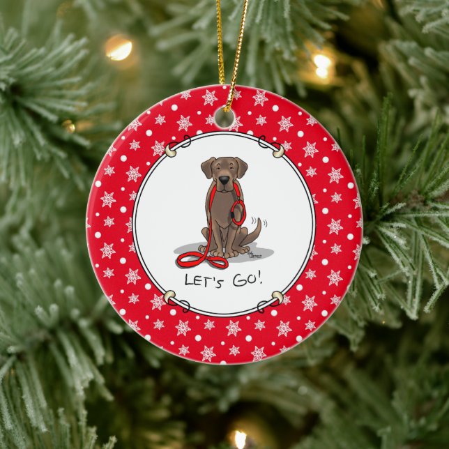 Cute Dog - Let's Go! Chocolate Labrador Retriever Ceramic Ornament (Tree)