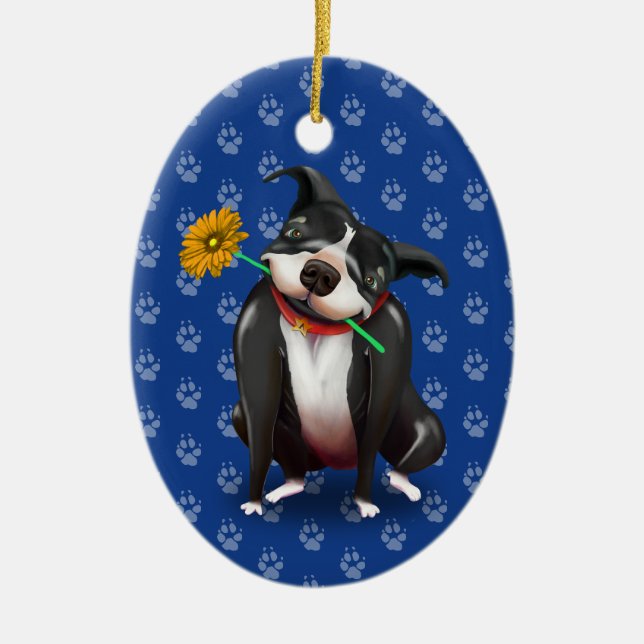 Cute Dog Lover Christmas Ornaments | Blue Pitbull (Front)