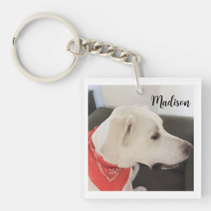 Cute Dog Lover Custom Name White and Orange Keychain