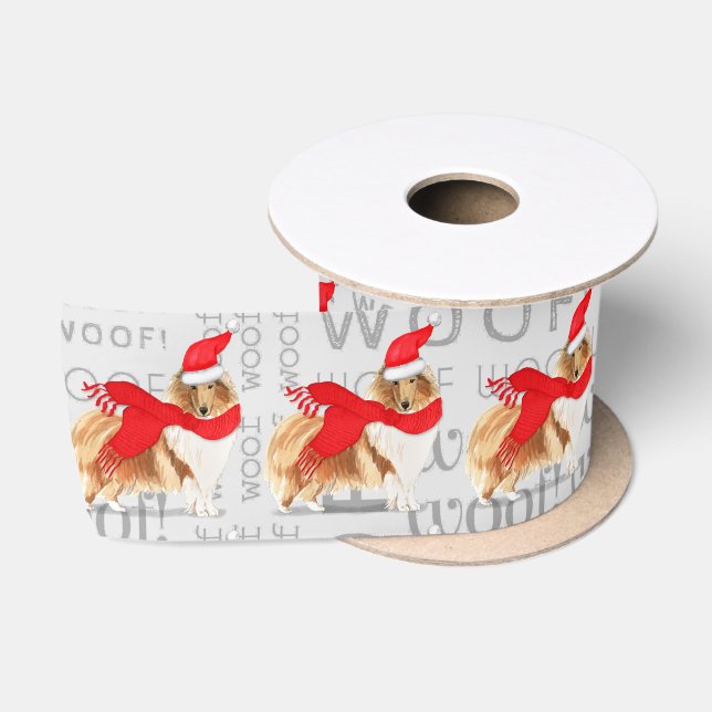 Cute Dog Lover Holiday Rough Collie Christmas Satin Ribbon (Spool)